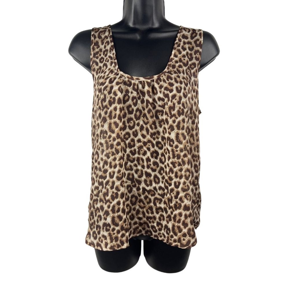 Women's Sheer overlay Tank, Leopard Print, Coral Accented Bow, Medium